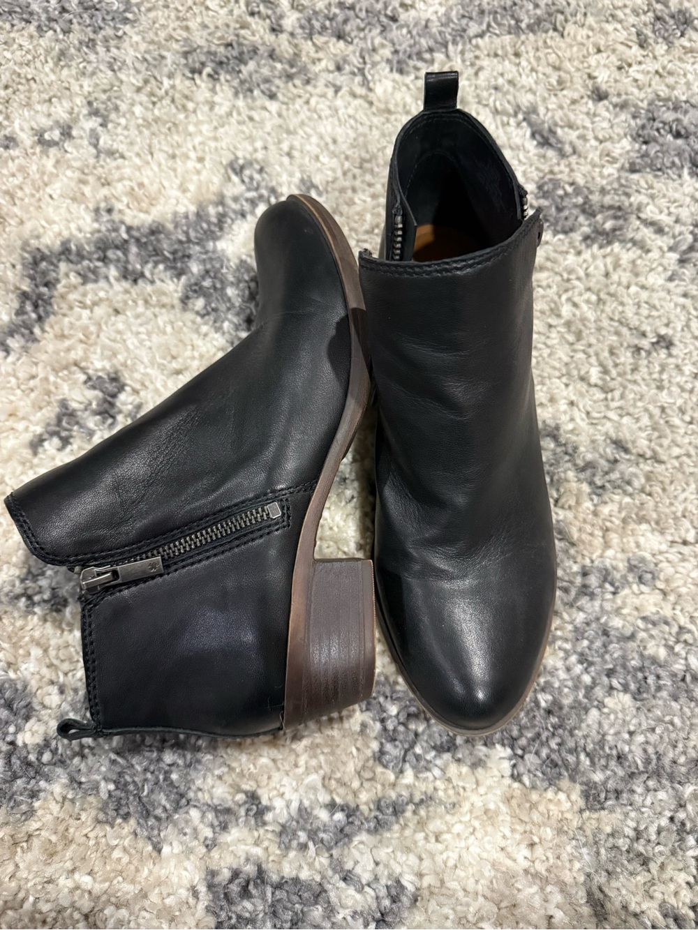 Lucky Brand Black Leather Side-Zip Ankle Boots